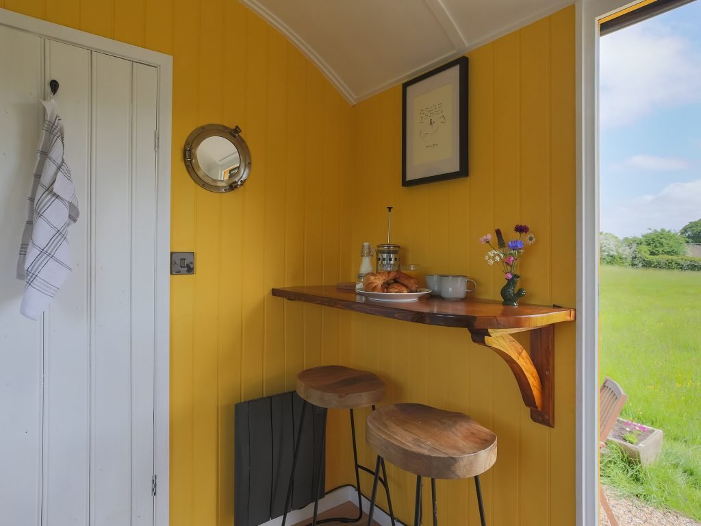 Breakfast bar in Romney Shepherds Hut